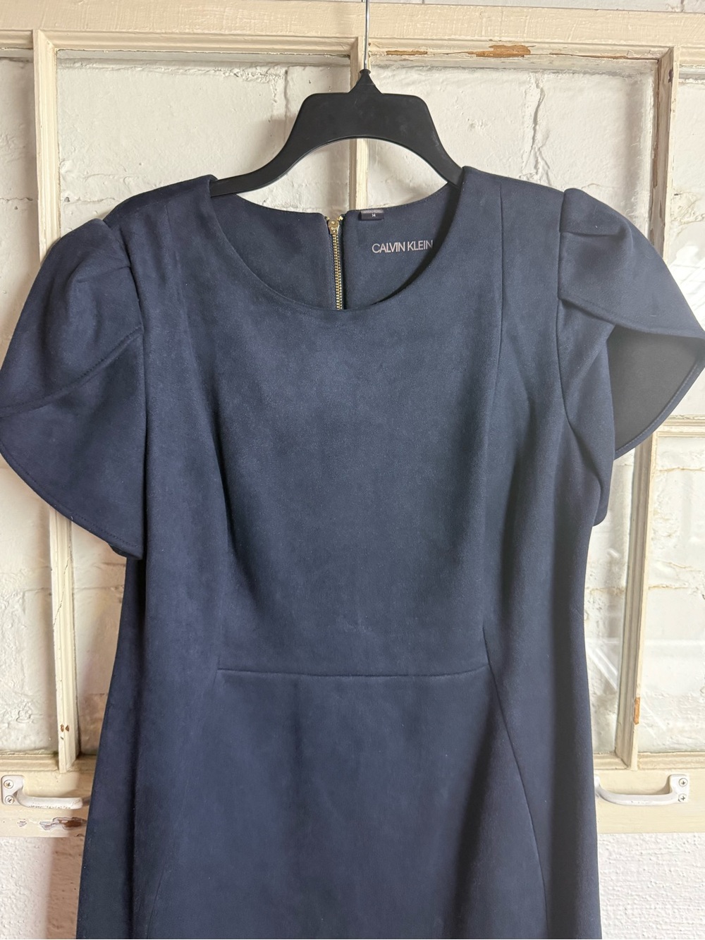 Calvin Klein Navy Puff Sleeve Midi Sheath Dress - Picture 3 of 10